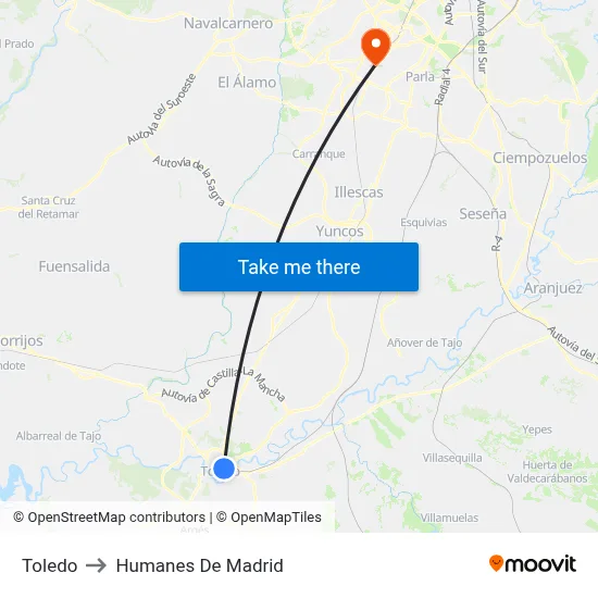 Toledo to Humanes De Madrid map