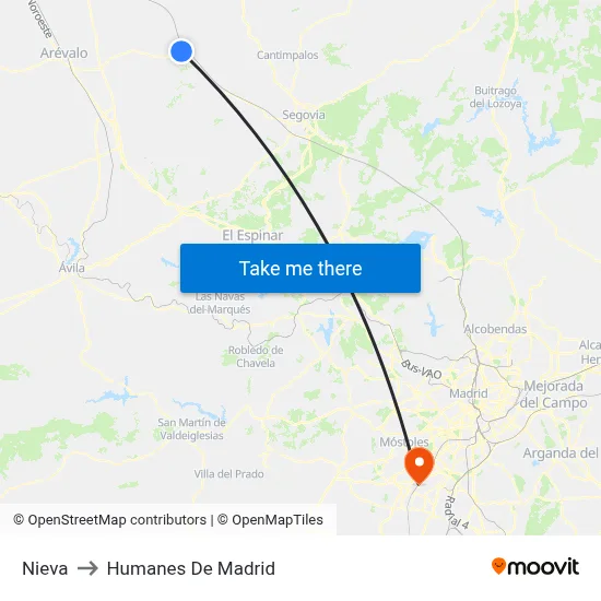 Nieva to Humanes De Madrid map