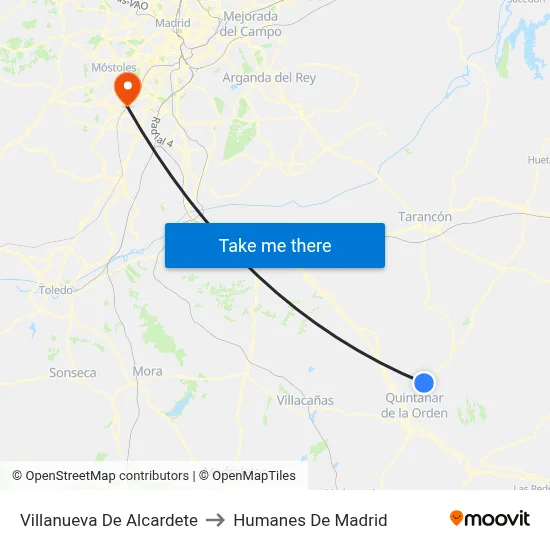 Villanueva De Alcardete to Humanes De Madrid map
