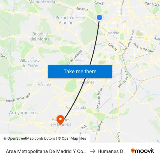 Área Metropolitana De Madrid Y Corredor Del Henares to Humanes De Madrid map