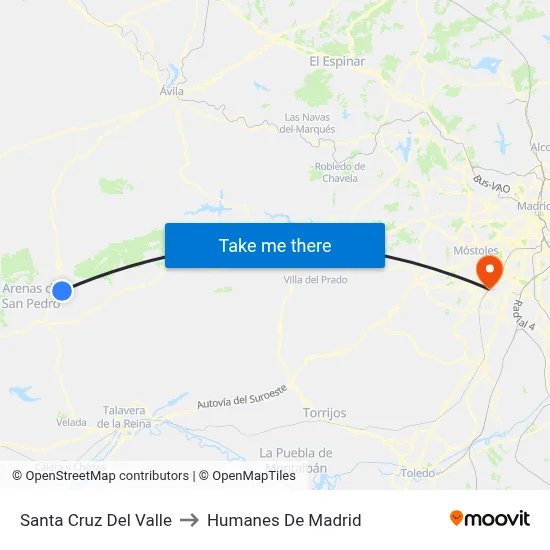 Santa Cruz Del Valle to Humanes De Madrid map