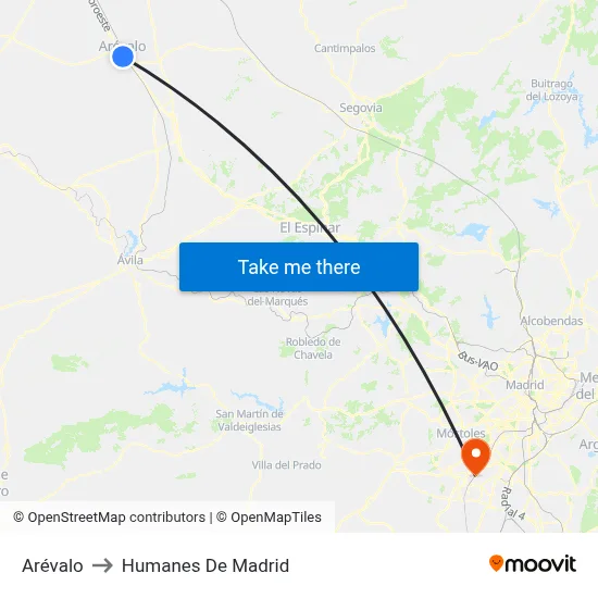 Arévalo to Humanes De Madrid map