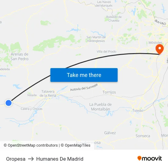Oropesa to Humanes De Madrid map