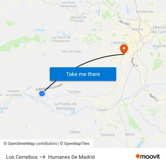 Los Cerralbos to Humanes De Madrid map