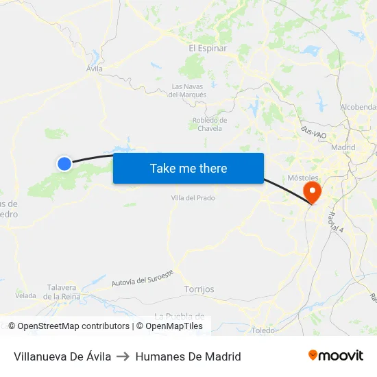 Villanueva De Ávila to Humanes De Madrid map