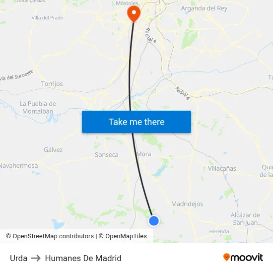 Urda to Humanes De Madrid map