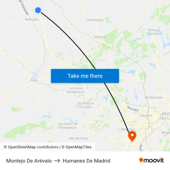 Montejo De Arévalo to Humanes De Madrid map