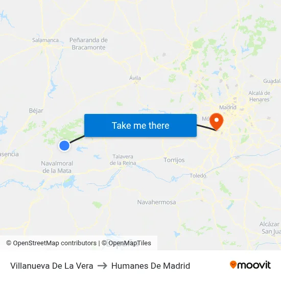 Villanueva De La Vera to Humanes De Madrid map