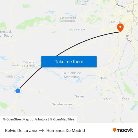 Belvís De La Jara to Humanes De Madrid map