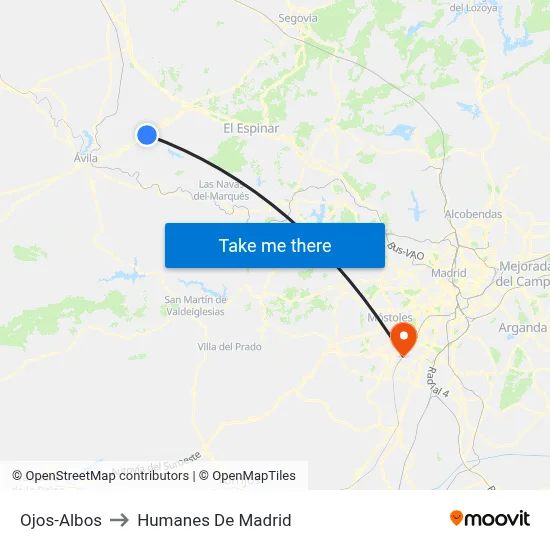 Ojos-Albos to Humanes De Madrid map