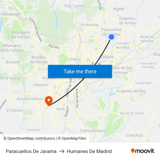 Paracuellos De Jarama to Humanes De Madrid map