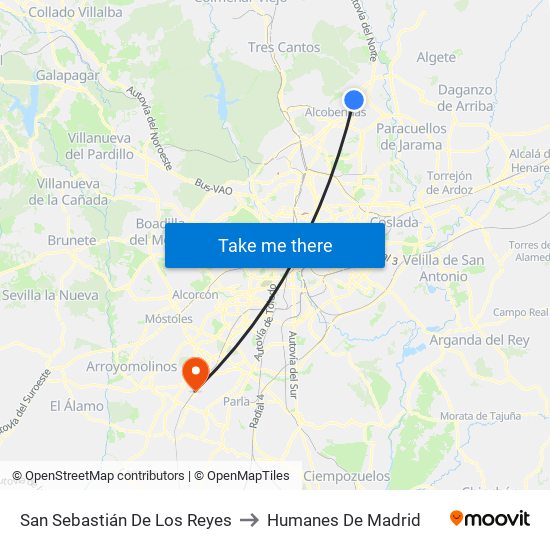 San Sebastián De Los Reyes to Humanes De Madrid map