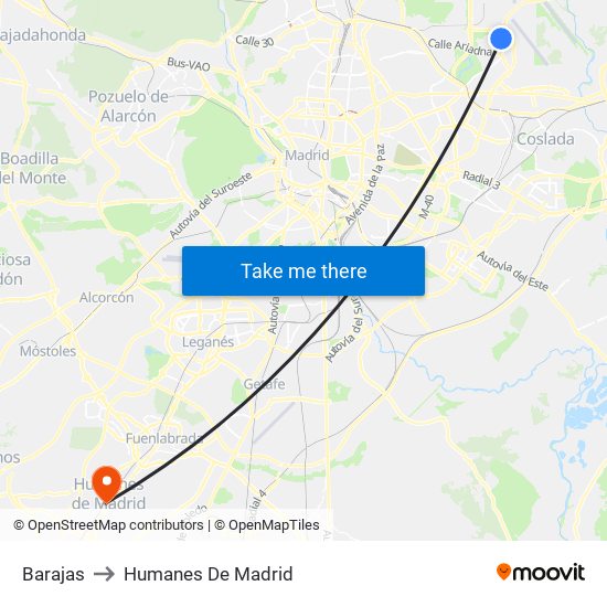 Barajas to Humanes De Madrid map