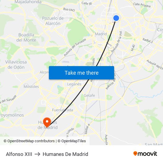 Alfonso XIII to Humanes De Madrid map