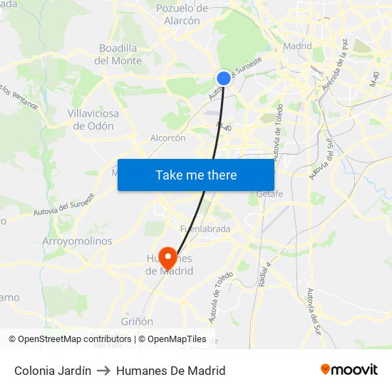 Colonia Jardín to Humanes De Madrid map