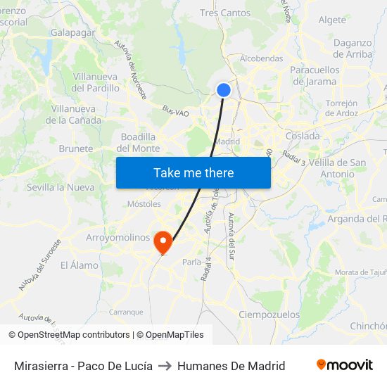 Mirasierra - Paco De Lucía to Humanes De Madrid map