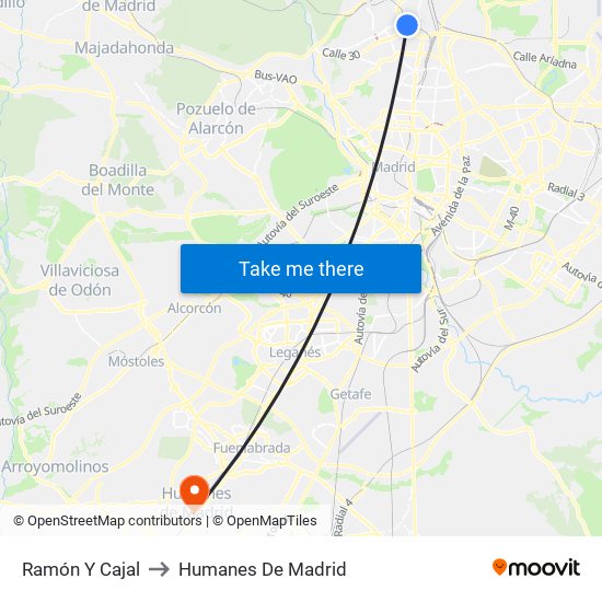 Ramón Y Cajal to Humanes De Madrid map