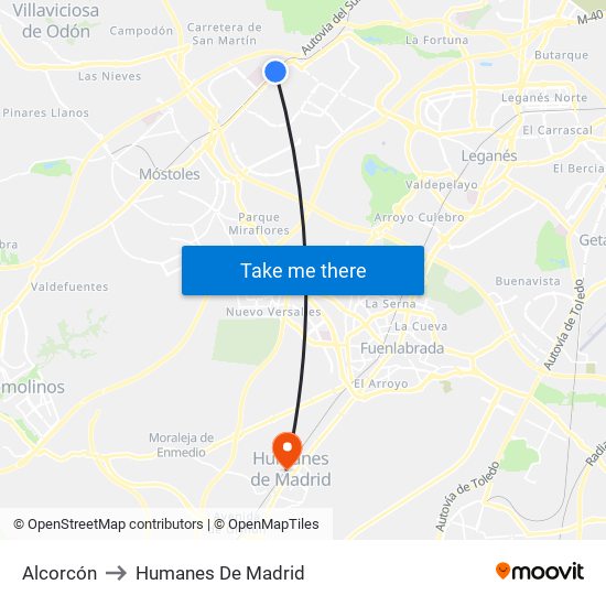 Alcorcón to Humanes De Madrid map