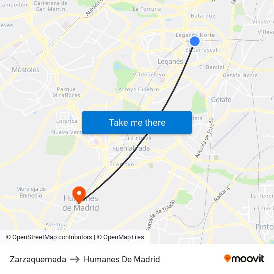 Zarzaquemada to Humanes De Madrid map