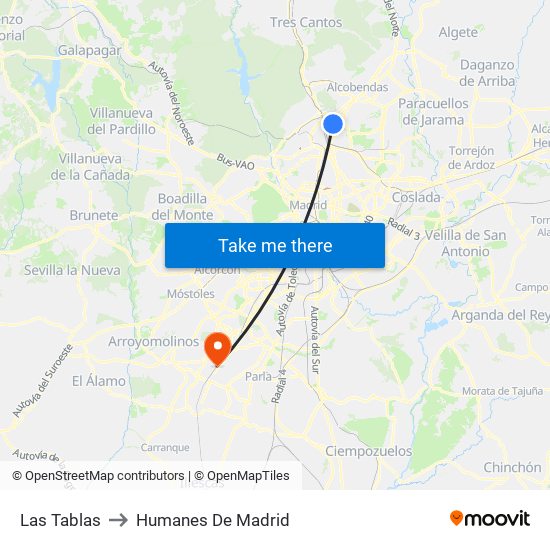 Las Tablas to Humanes De Madrid map