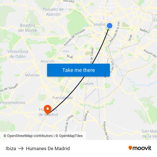 Ibiza to Humanes De Madrid map