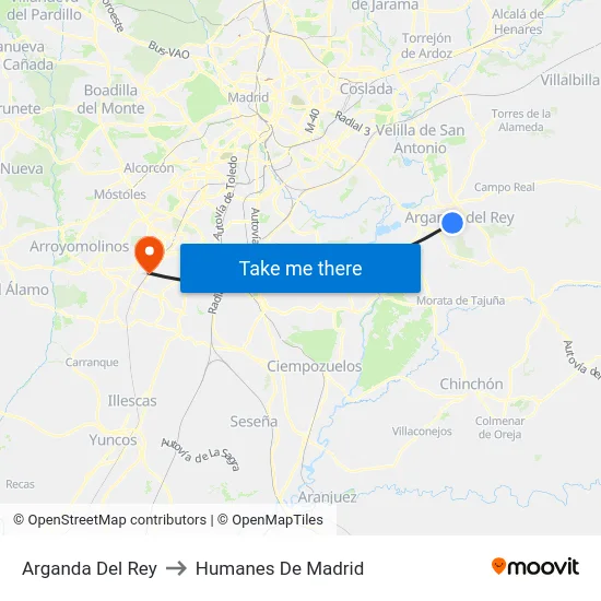 Arganda Del Rey to Humanes De Madrid map