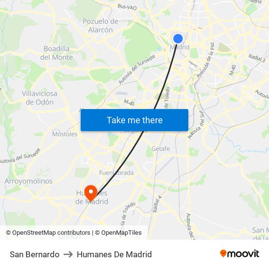 San Bernardo to Humanes De Madrid map