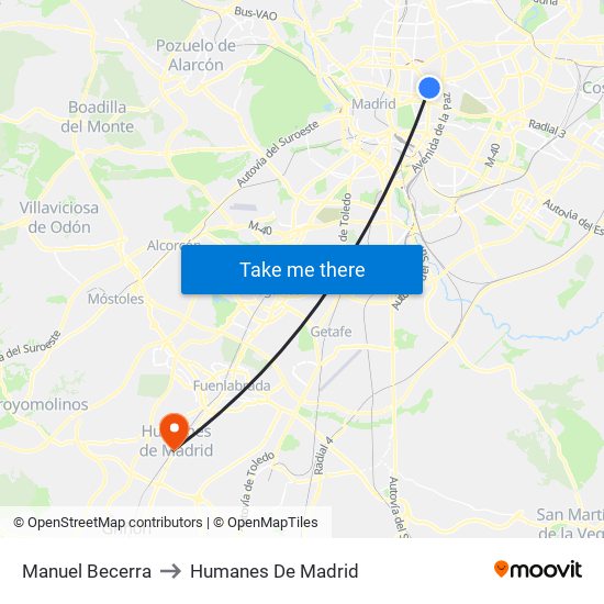 Manuel Becerra to Humanes De Madrid map
