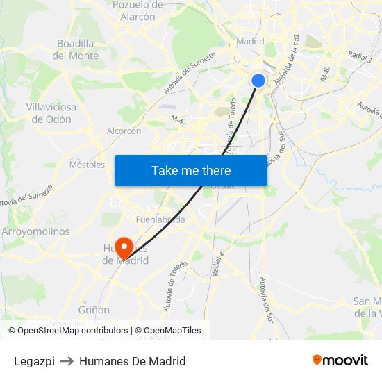 Legazpi to Humanes De Madrid map