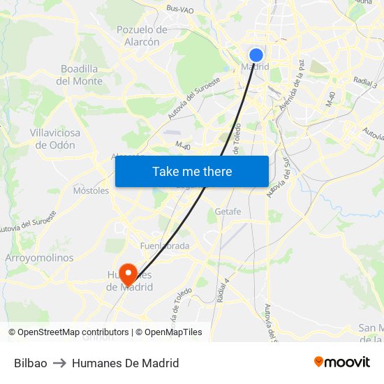 Bilbao to Humanes De Madrid map