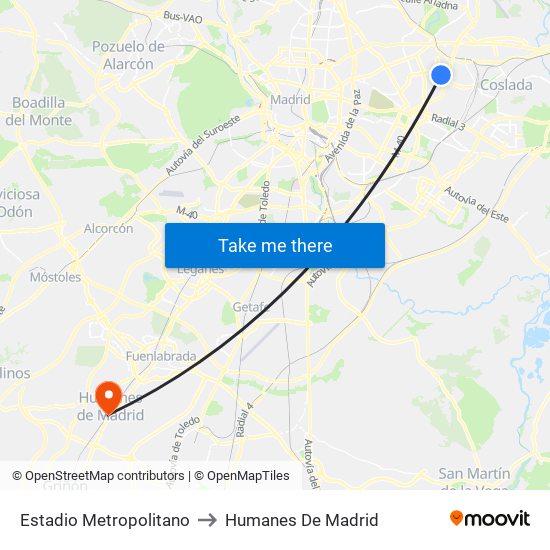 Estadio Metropolitano to Humanes De Madrid map