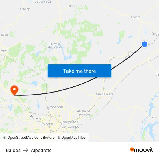Baides to Alpedrete map