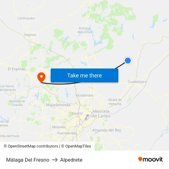 Málaga Del Fresno to Alpedrete map