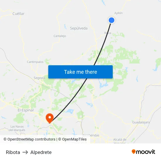 Ribota to Alpedrete map