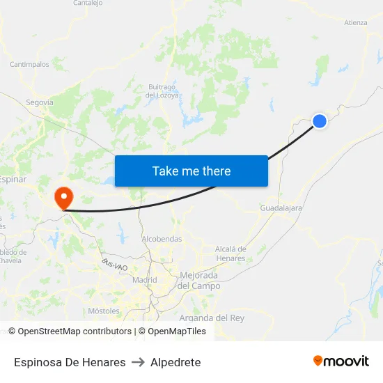 Espinosa De Henares to Alpedrete map