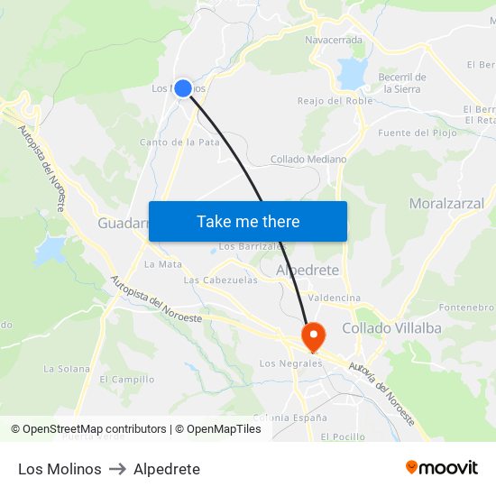 Los Molinos to Alpedrete map