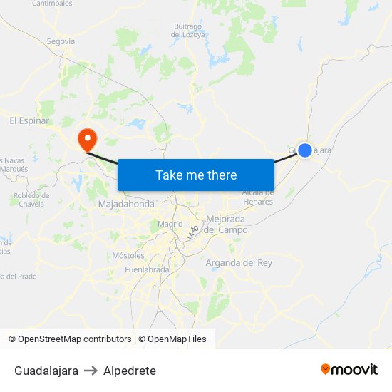 Guadalajara to Alpedrete map