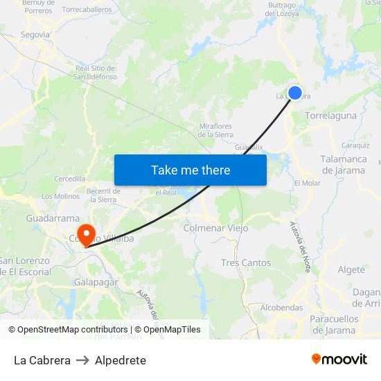 La Cabrera to Alpedrete map