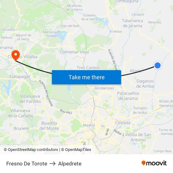 Fresno De Torote to Alpedrete map