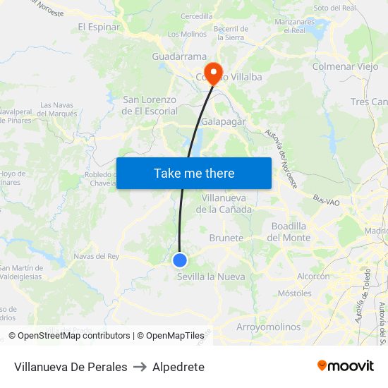 Villanueva De Perales to Alpedrete map