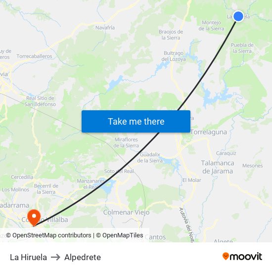 La Hiruela to Alpedrete map