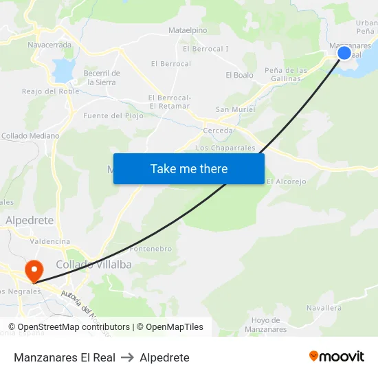Manzanares El Real to Alpedrete map
