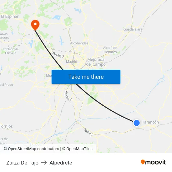 Zarza De Tajo to Alpedrete map