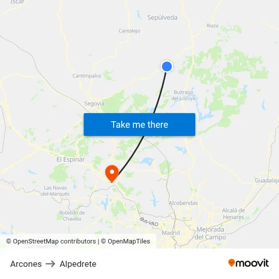 Arcones to Alpedrete map