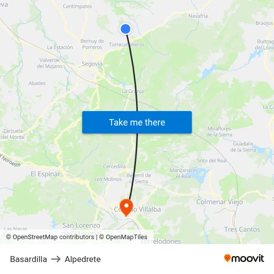 Basardilla to Alpedrete map