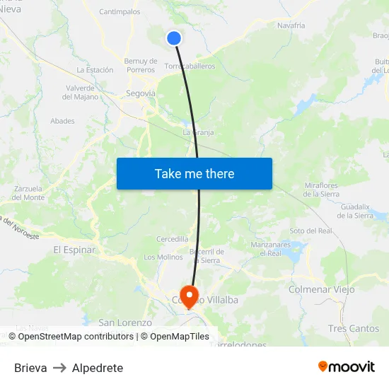 Brieva to Alpedrete map