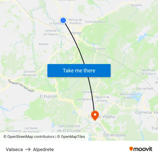 Valseca to Alpedrete map