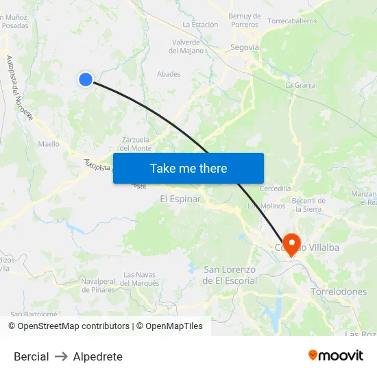 Bercial to Alpedrete map