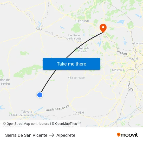 Sierra De San Vicente to Alpedrete map