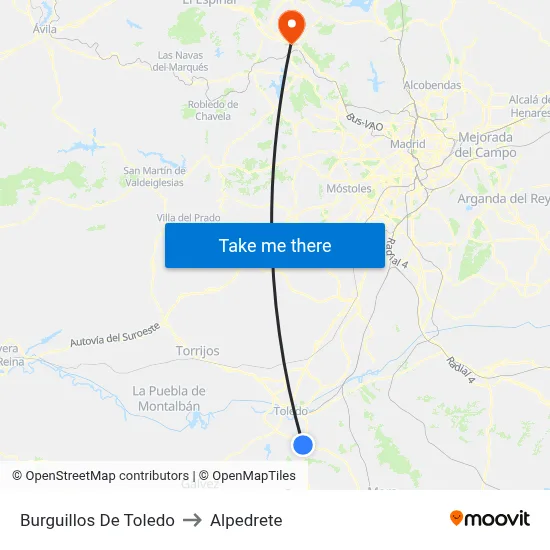 Burguillos De Toledo to Alpedrete map